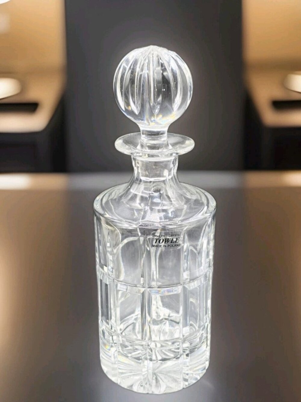 Towle Lead Crystal Clear Decanter And Stopper MCM Elegant Barware Made In Poland